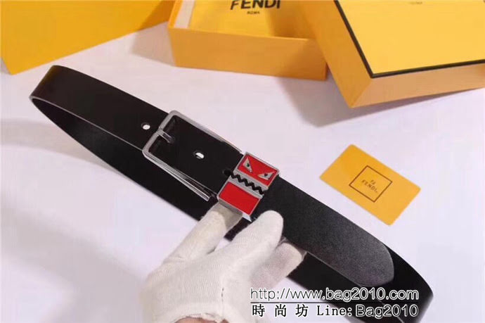 FENDI芬迪 原單正品 小怪獸皮帶系列 小怪獸琺瑯滴膠針扣 小牛皮男士皮帶  xfp1335